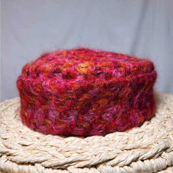 Vintage Foy Wool Beret Pink Red Mohair Textured Hat Parisian Coquette Chic main image 5